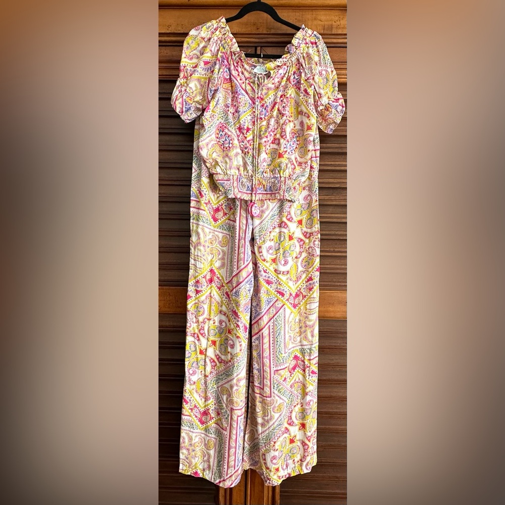 TAJ by Sabrina Crippa Pink, Yellow & White Printed Jumpsuit